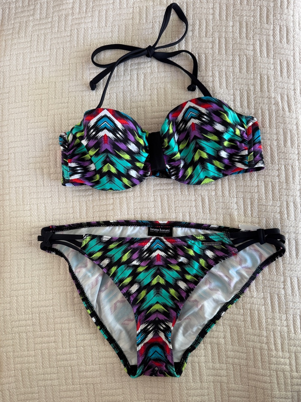 Bruno Banani 30B XS European sexy 90s swim Multicolor Print Bikini Set NWOT